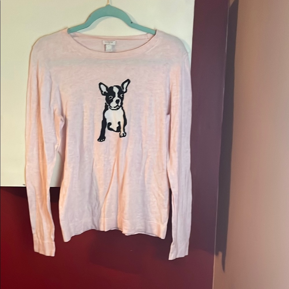 J. Crew Light Pink Long Sleeve Top with Dog Graphic